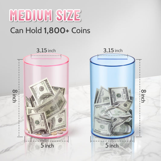 Hizgo pink acrylic savings jar emphasizes durability and easy viewing of funds