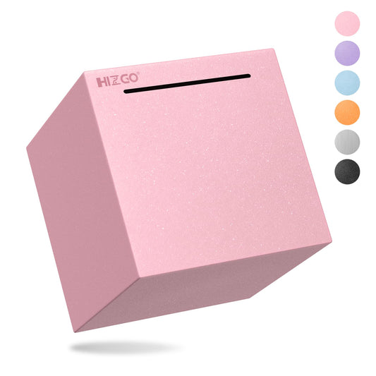 Hizgo pink piggy bank from the top view, showing a frosted stainless finish.