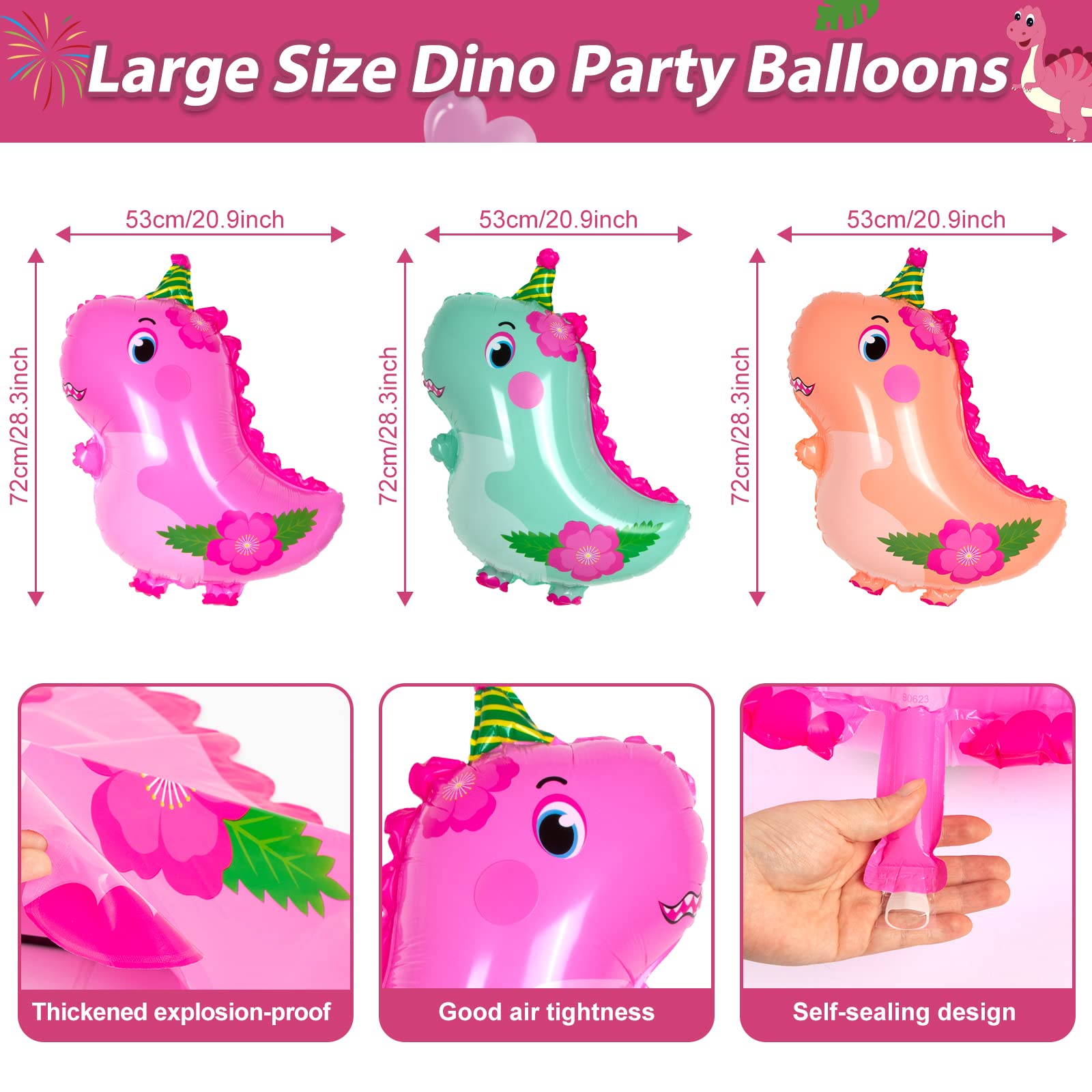 HJINGY purple dinosaur balloons add contrast to dessert tables.