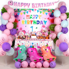 HJINGY pink dinosaur banner adds festive birthday decor and photo moments.