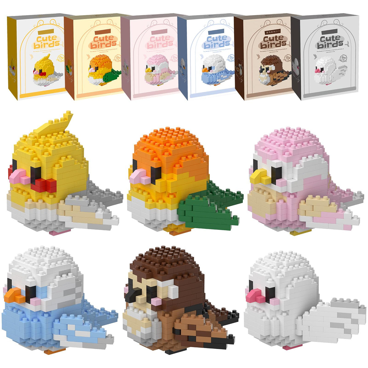 HJPLPXH Parrots micro mini blocks front view showing colorful bird models for creative play.