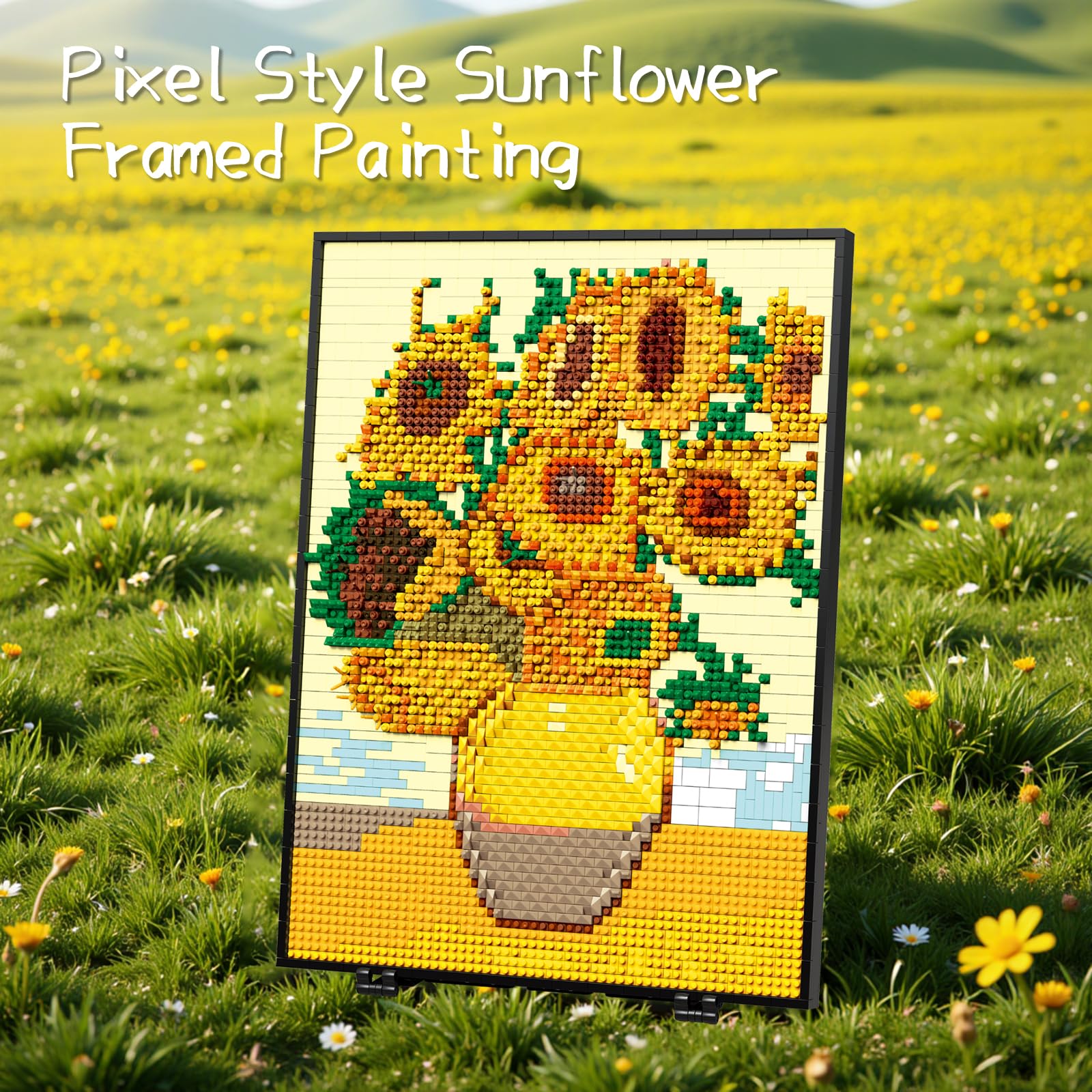 HJPLPXH Pixel art pieces close-up, tiny blocks and color precision.