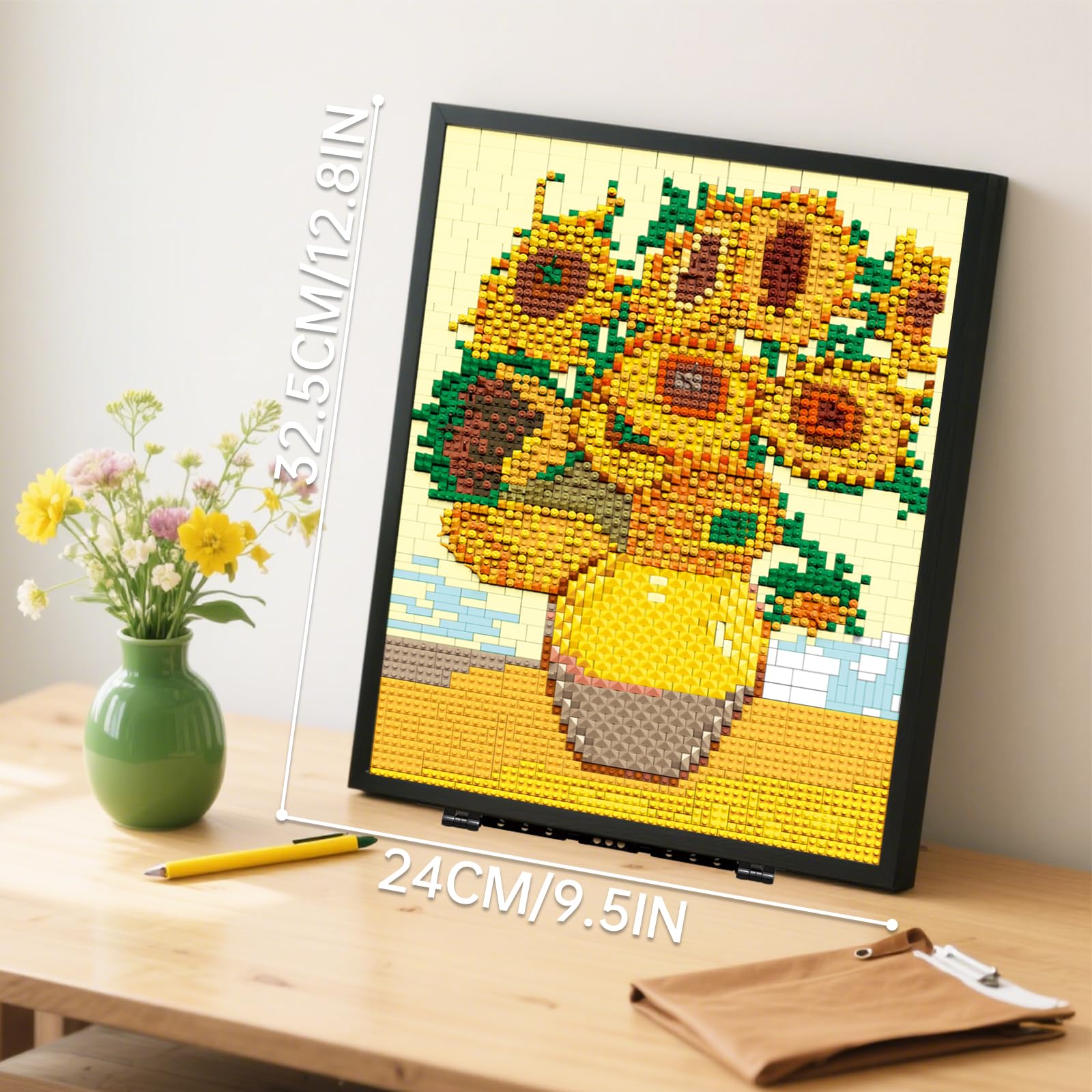 HJPLPXH Pixel Sunflower frame with display stand, ideal for desk or shelf.