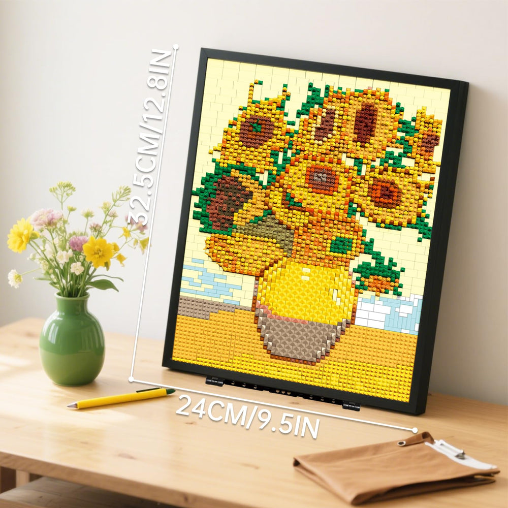 HJPLPXH Pixel Sunflower frame with display stand, ideal for desk or shelf.