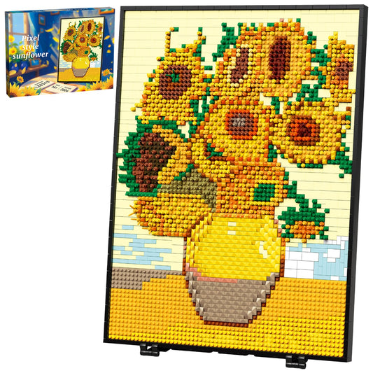 HJPLPXH Pixel Sunflower painting frame front view, vivid colors for home decor.