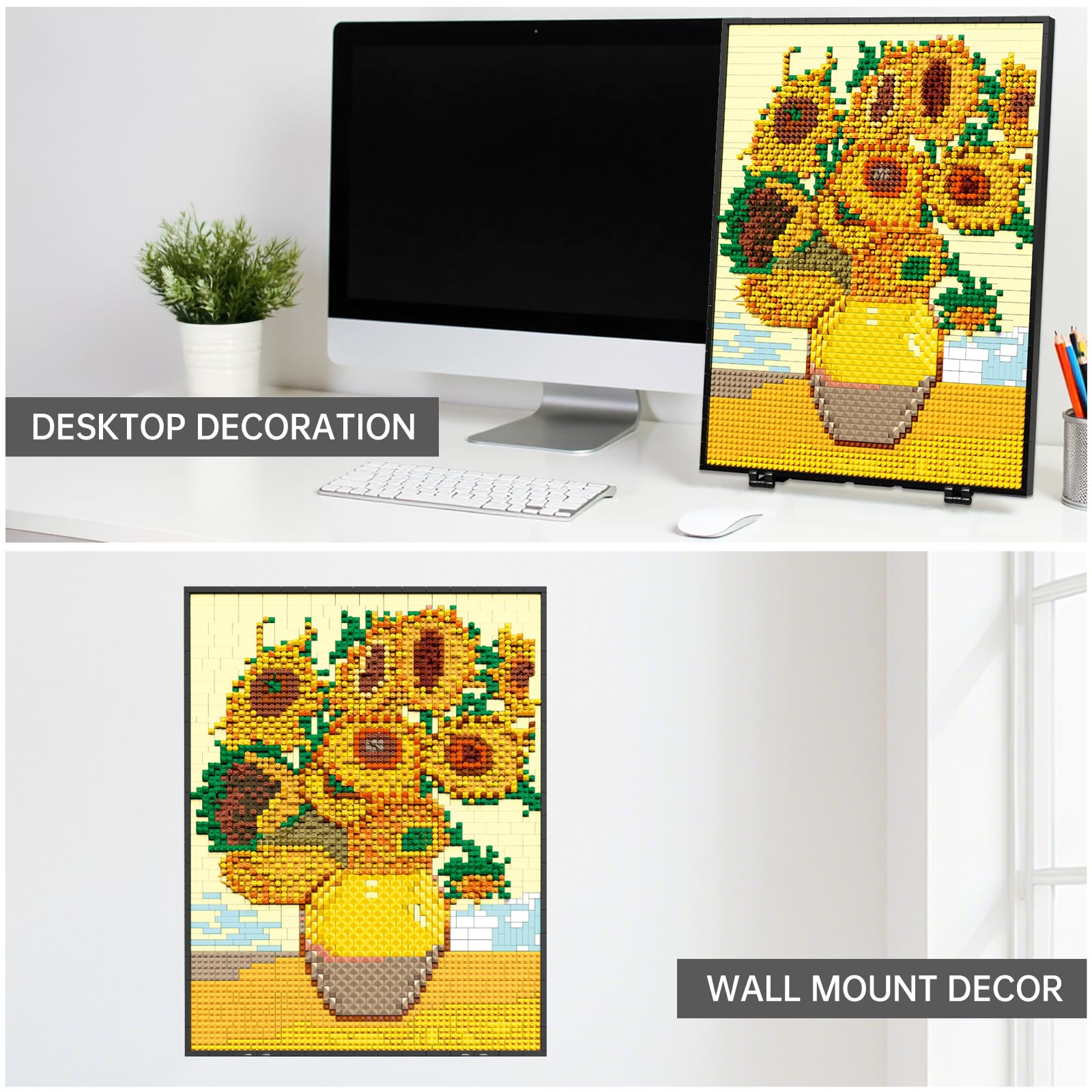 HJPLPXH Pixel Sunflower art in progress, showcasing precise block assembly.