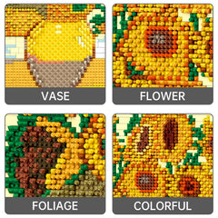 HJPLPXH Pixel Sunflower vase detail, layered petals in pixel art.