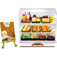 HKLMRO bakery cabinet display stand enhances dollhouse realism for imaginative storefront scenes.