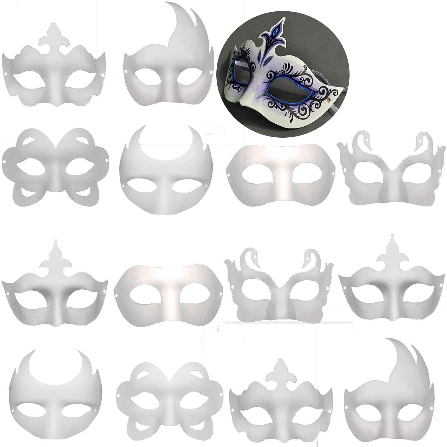 HLXFF3 Timtop 14-piece white masks set for creative DIY costumes.
