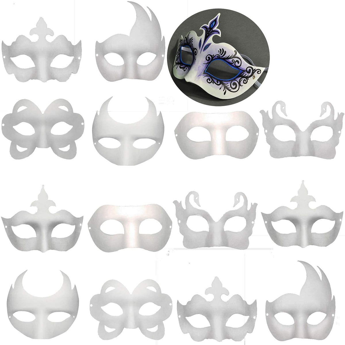HLXFF3 Timtop 14-piece white masks set for creative DIY costumes.
