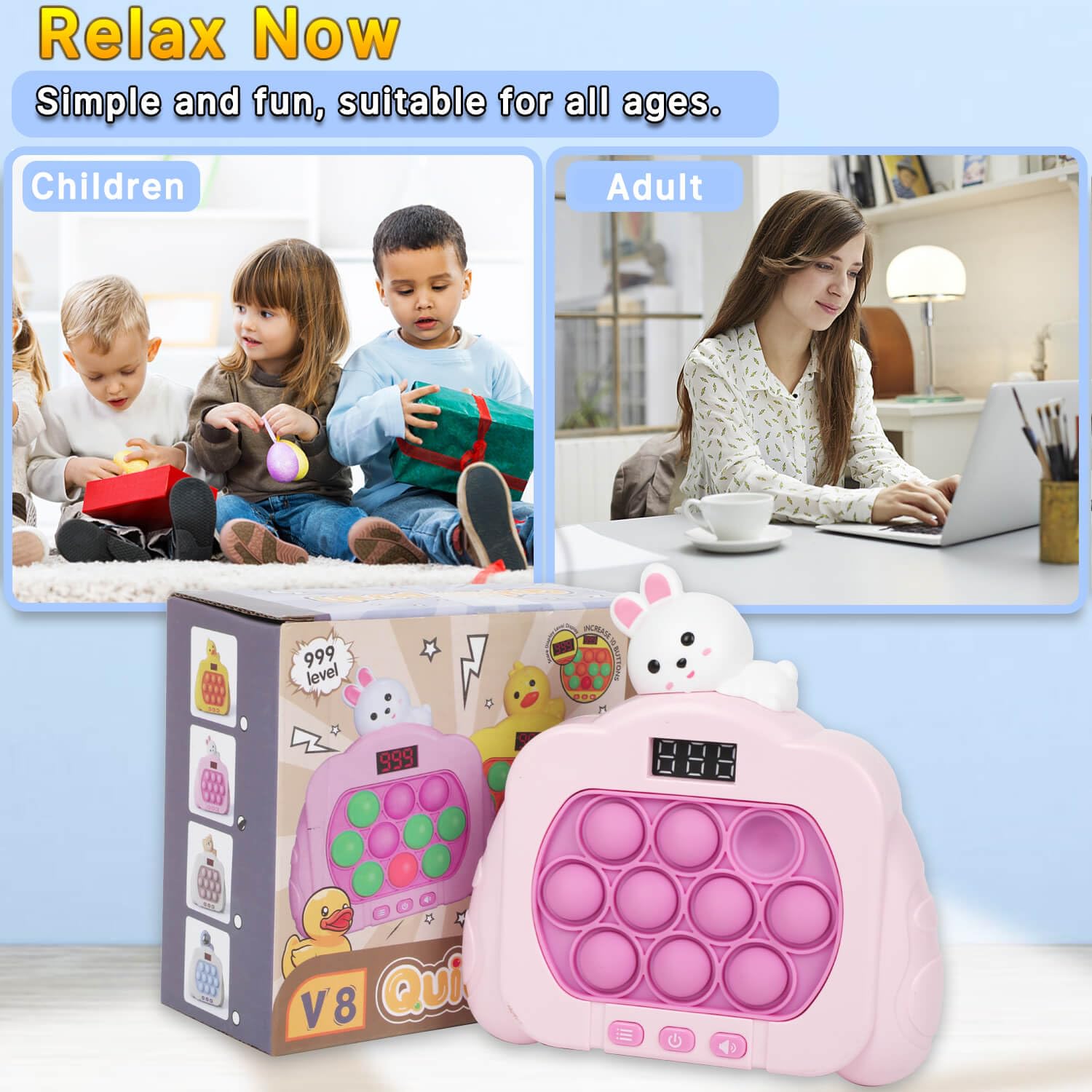 HLXY LED display and 12 game modes on the toy in use during play