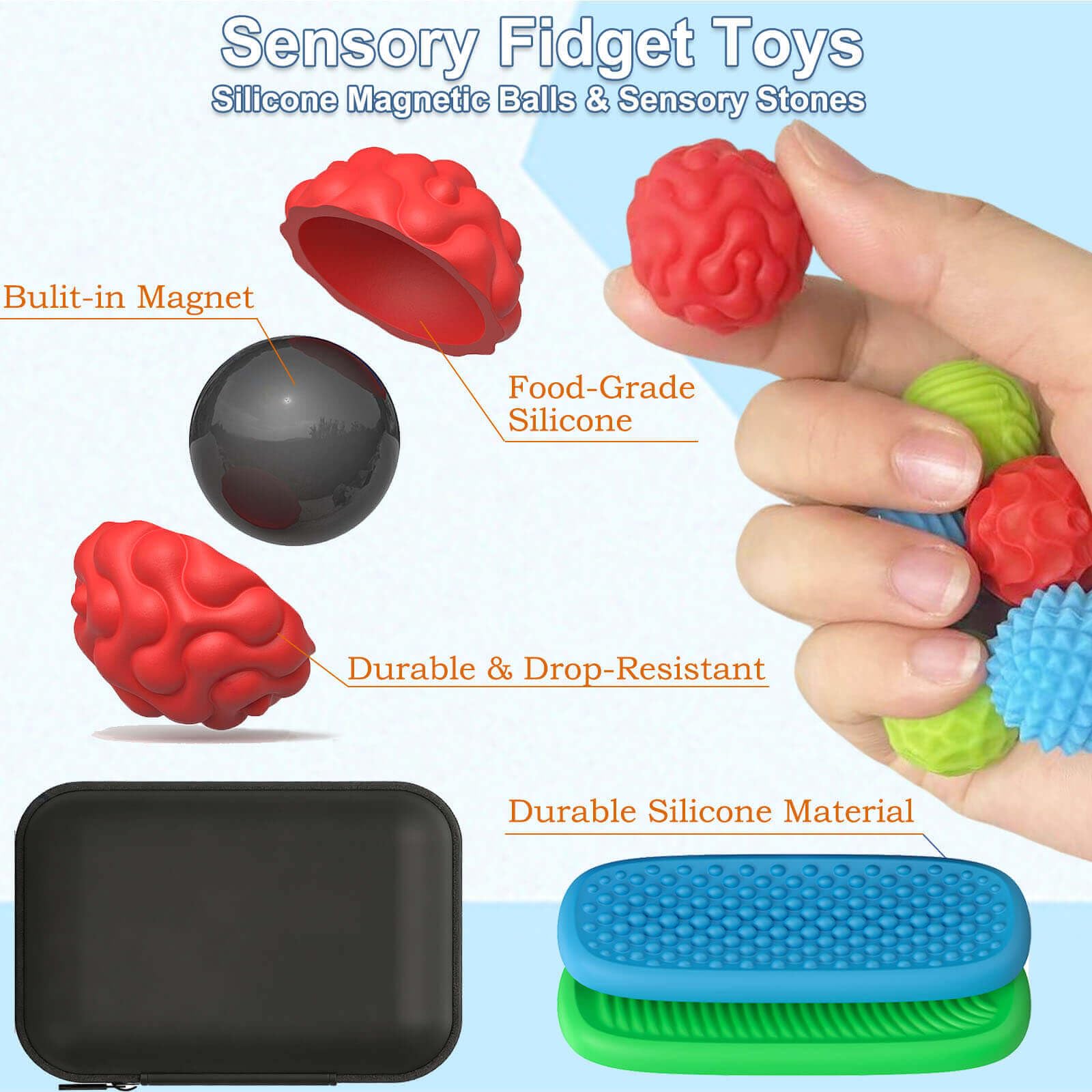 HLXY sensory stones close-up showing distinct tactile surfaces.