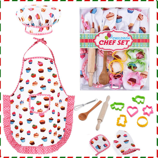 HmiL-U Kids Chef Set apron helps children dress the part for imaginative cooking.