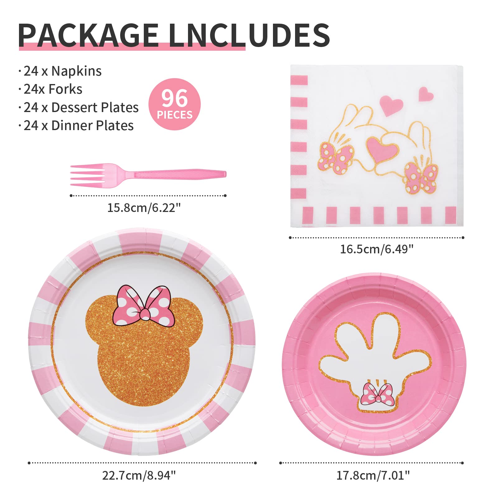 HMJDZH Minnie 7-inch pink dessert plates for sweet treats