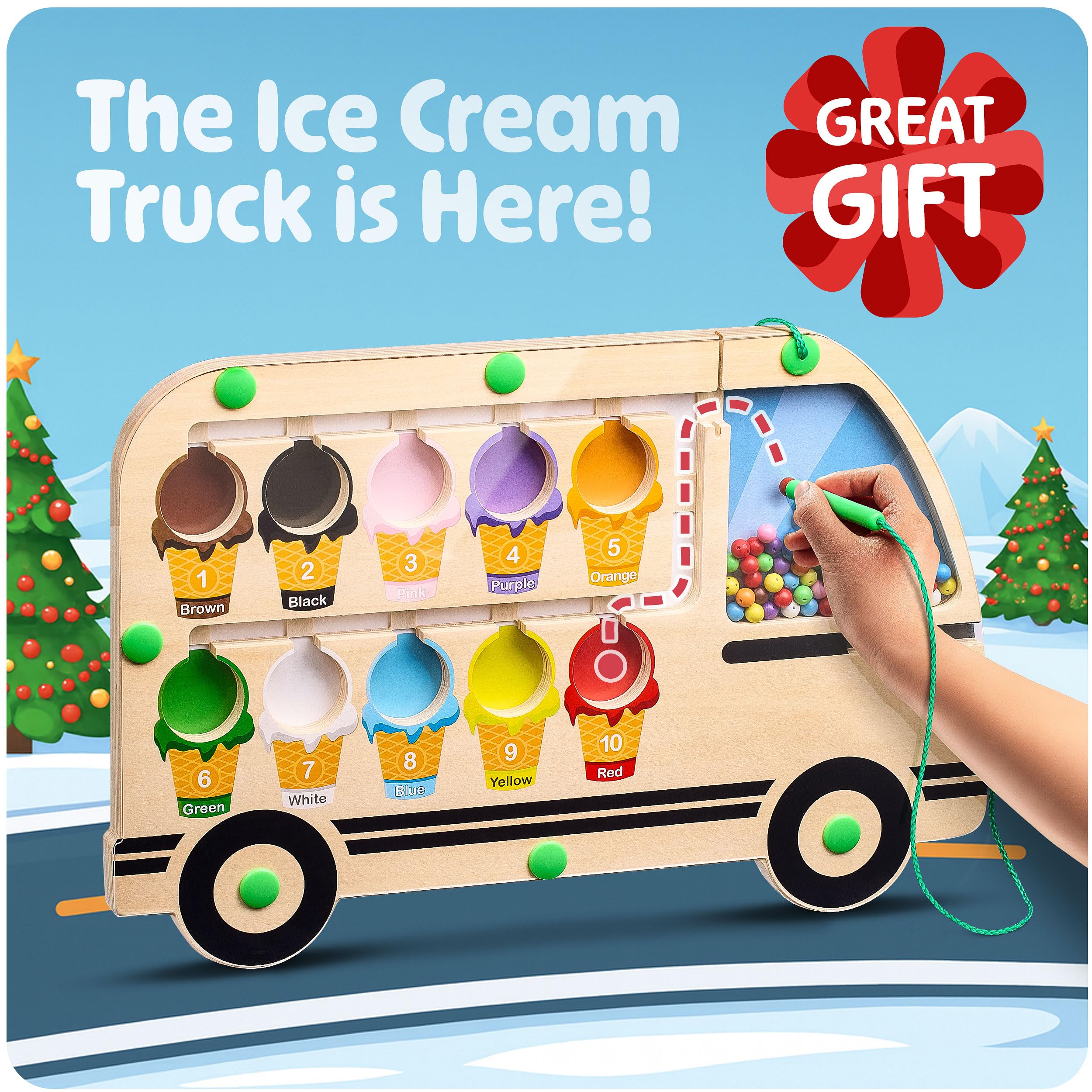 HMmagnets ice cream truck maze side view showcasing durable construction for daily play