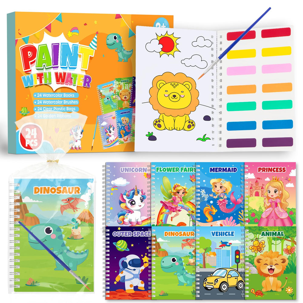 Hoarecal 24 watercolor books with dinosaurs for mess-free travel coloring