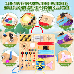 Hoarosall Busy Board switches promote tactile exploration and color discovery.