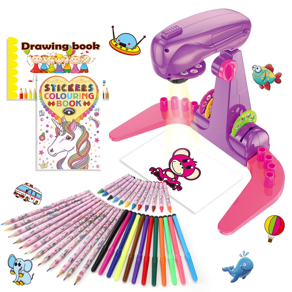 Hoarosall drawing projector front view in purple, inviting tracing and creative play.