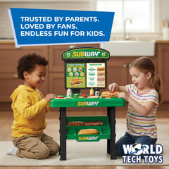 HobbyTron Pretend money set encourages counting and early math during orders.