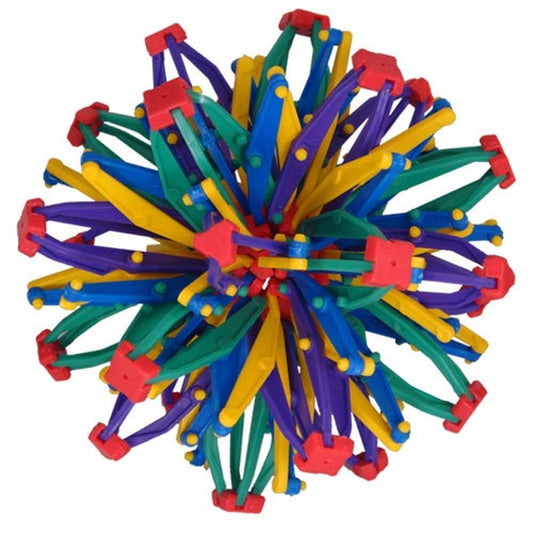 Hoberman Expanding Mini Sphere collapsed state for portable tactile play.