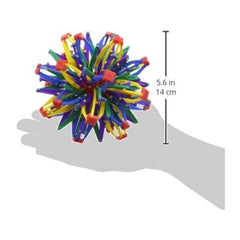 Hoberman Expanding Mini Sphere in hand, showcasing tactile expansion and contraction.