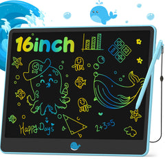 Hockvill LCD writing tablet 16 inch blue front view for screen free drawing and storytelling