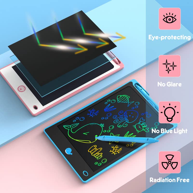 Hockvill LCD writing tablet blue-pink variants appeal to children.