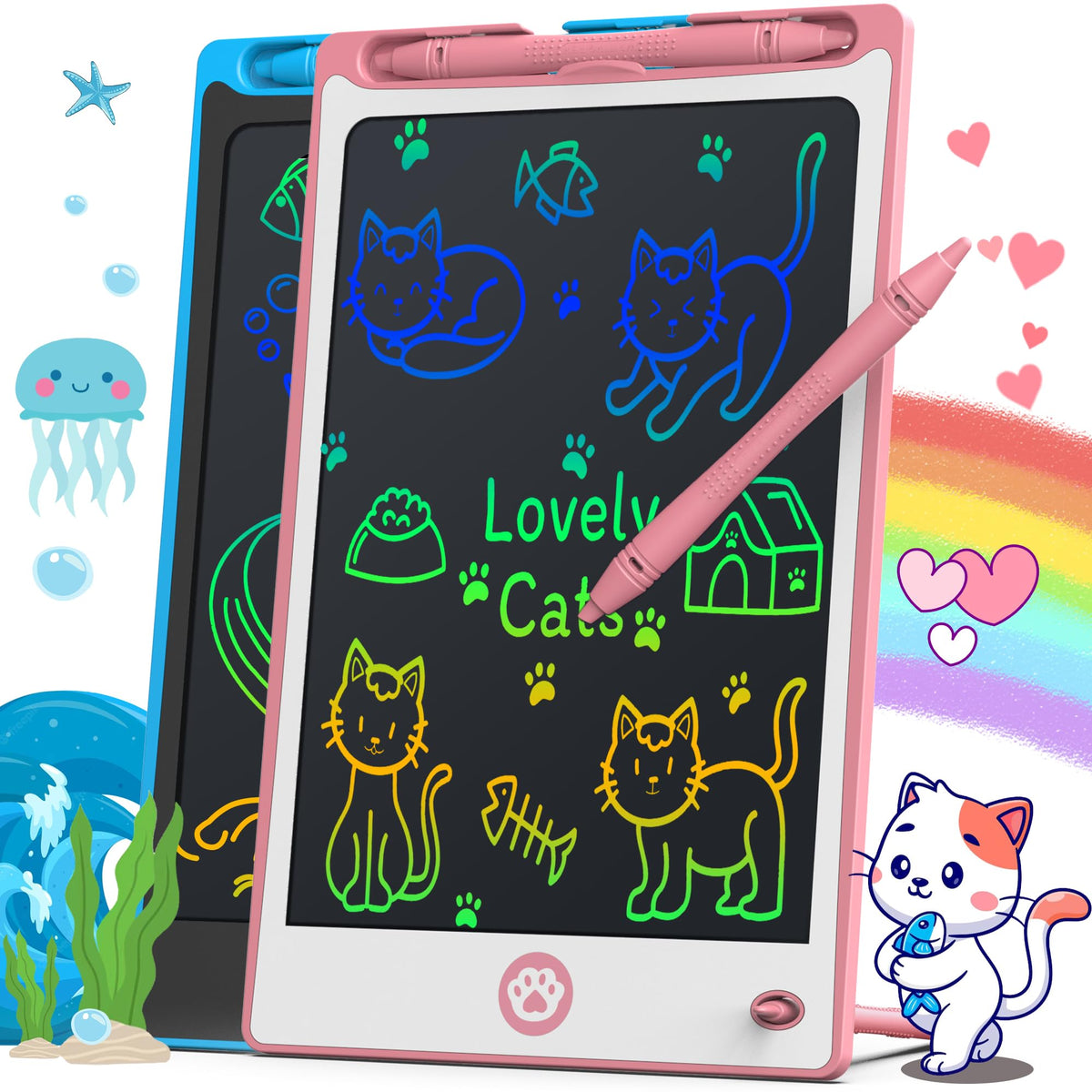 Hockvill LCD writing tablet front view shows kid-friendly design.