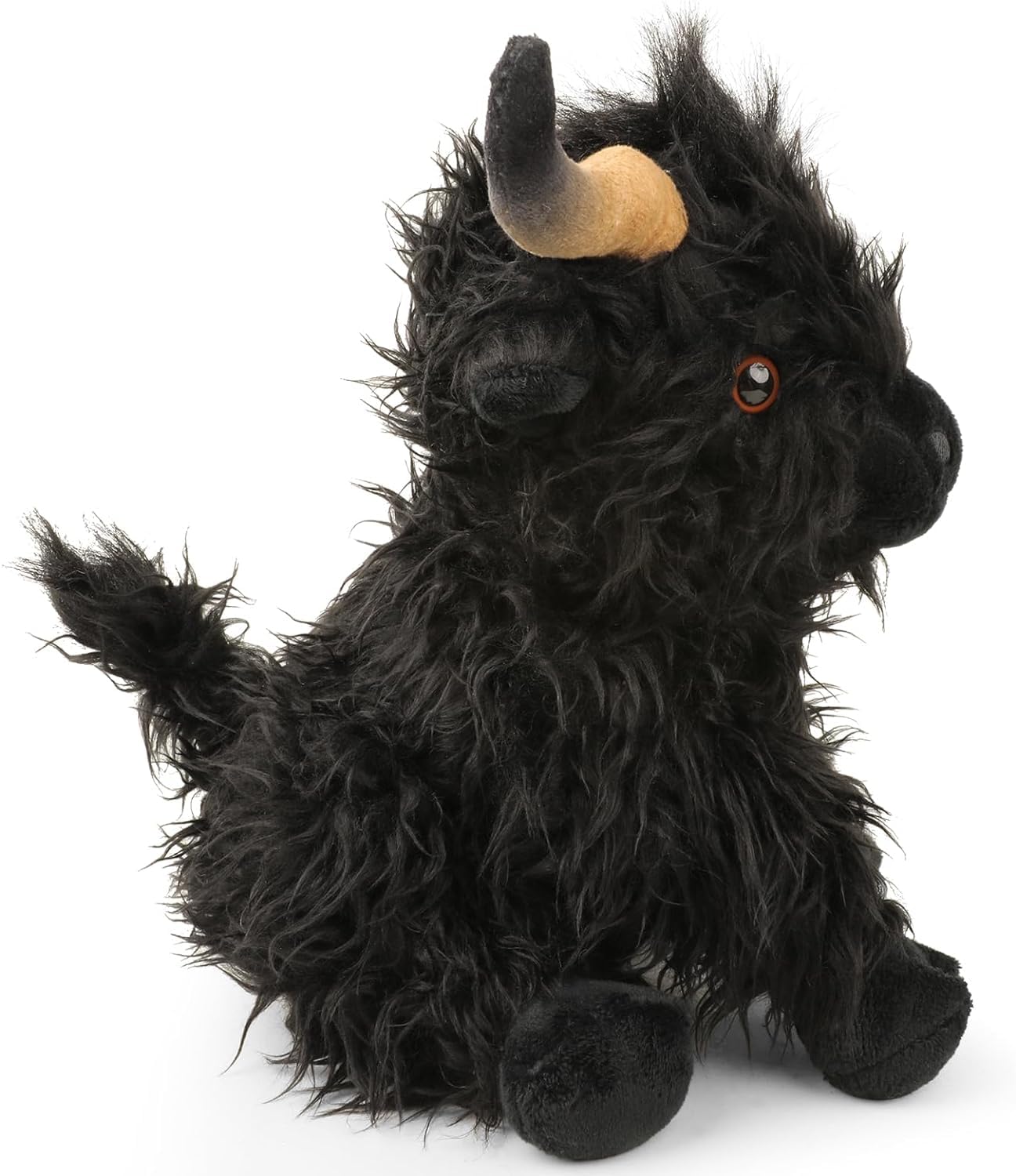 HoCutela Kid Highland Cow plush side view shows fluffy fur and friendly charm.