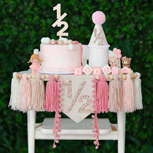 HODIHIWI half-birthday banner pink for memorable milestone photos