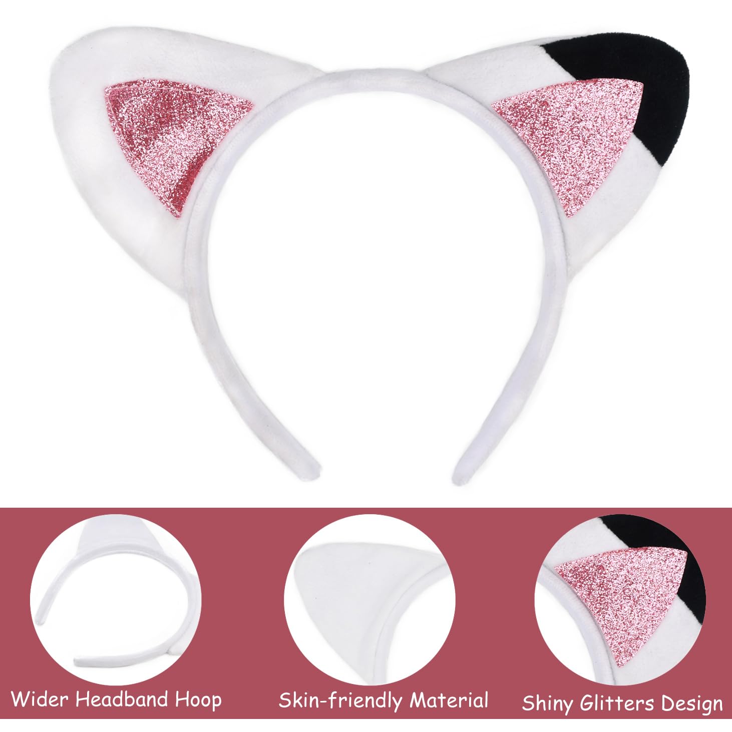 HODRME cartoon cat-ear headband with shiny details for festive outfits