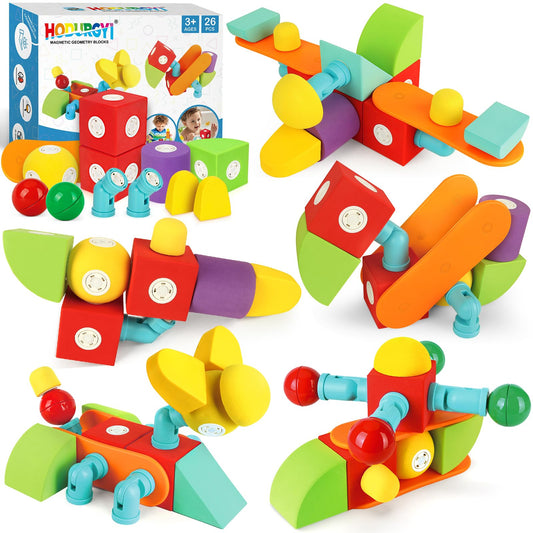 Hodurgyi 26-piece magnetic foam blocks for STEM building and creative learning.