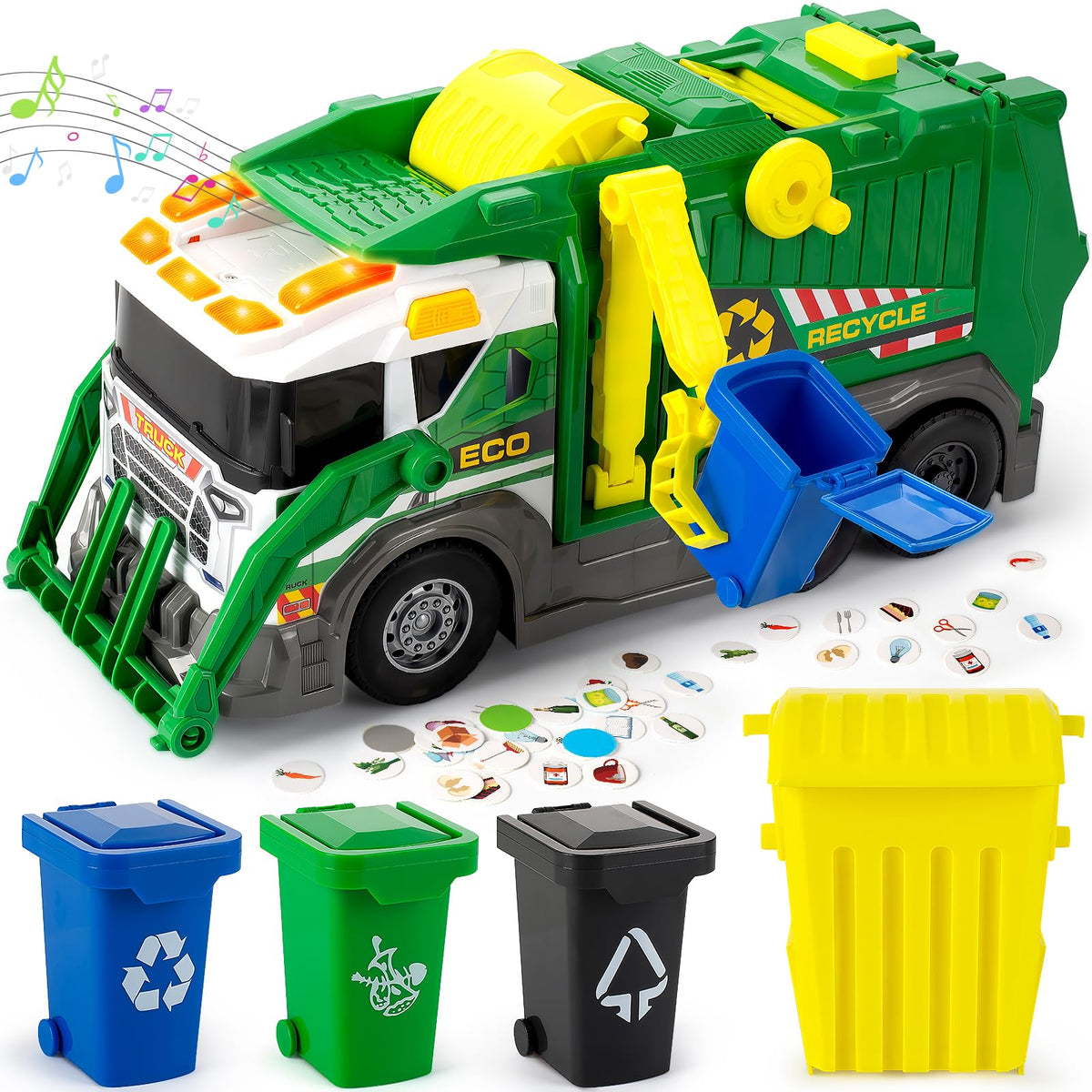 Hodurgyi large garbage truck toy assembled view showing eco-education features