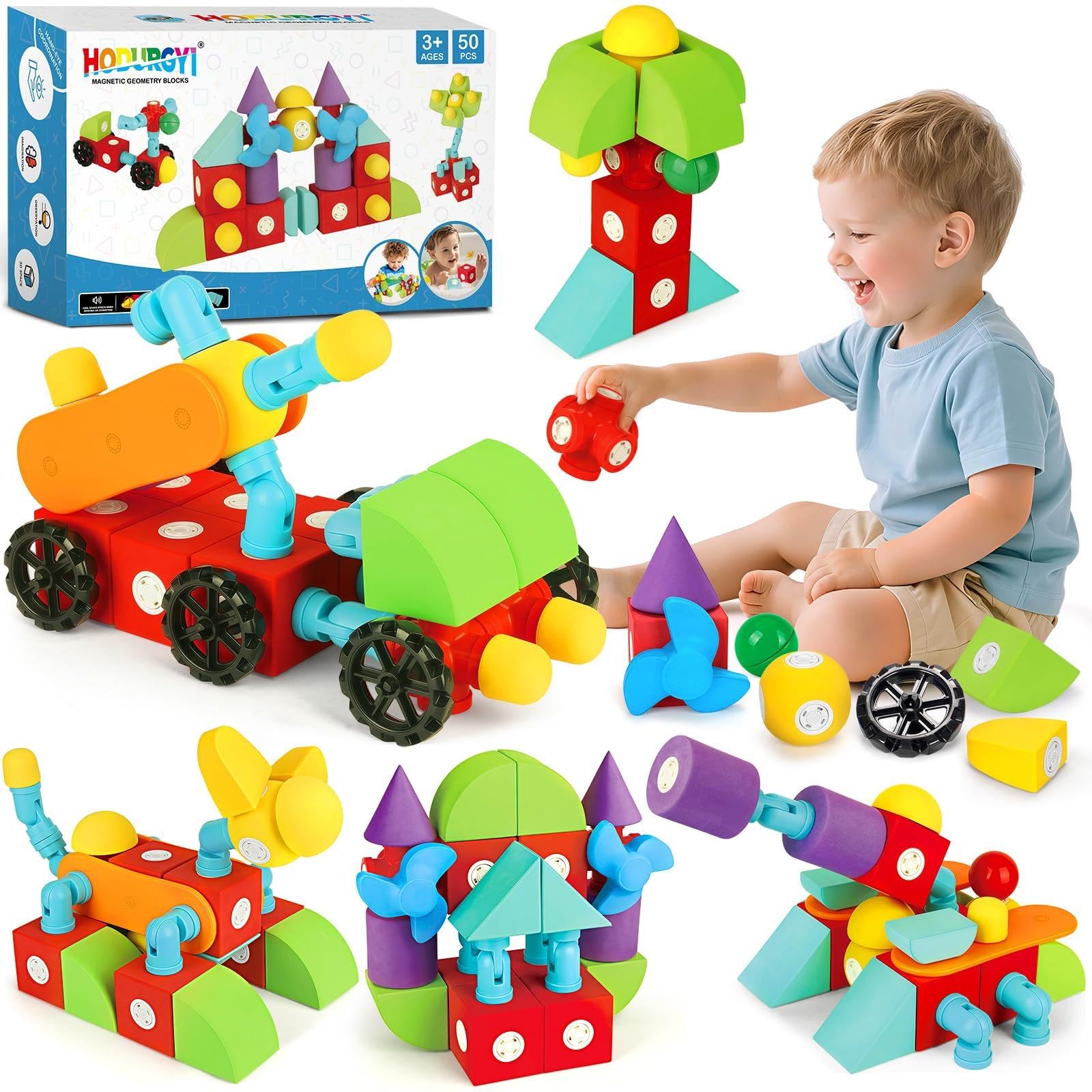 Hodurgyi magnetic foam blocks 50-piece pack in use for creative construction play
