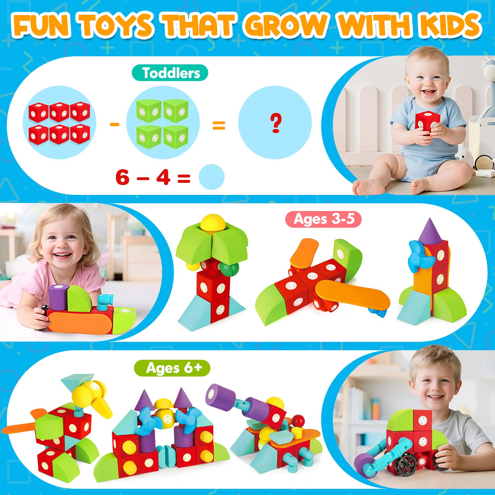 Hodurgyi foam blocks with colorful shapes rotate and connect for imaginative play
