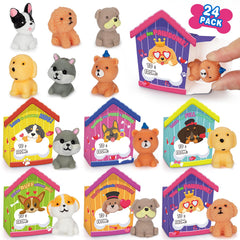 Hodurgyi Valentine dog figurines 24-pack for kids' gifts and classroom fun.