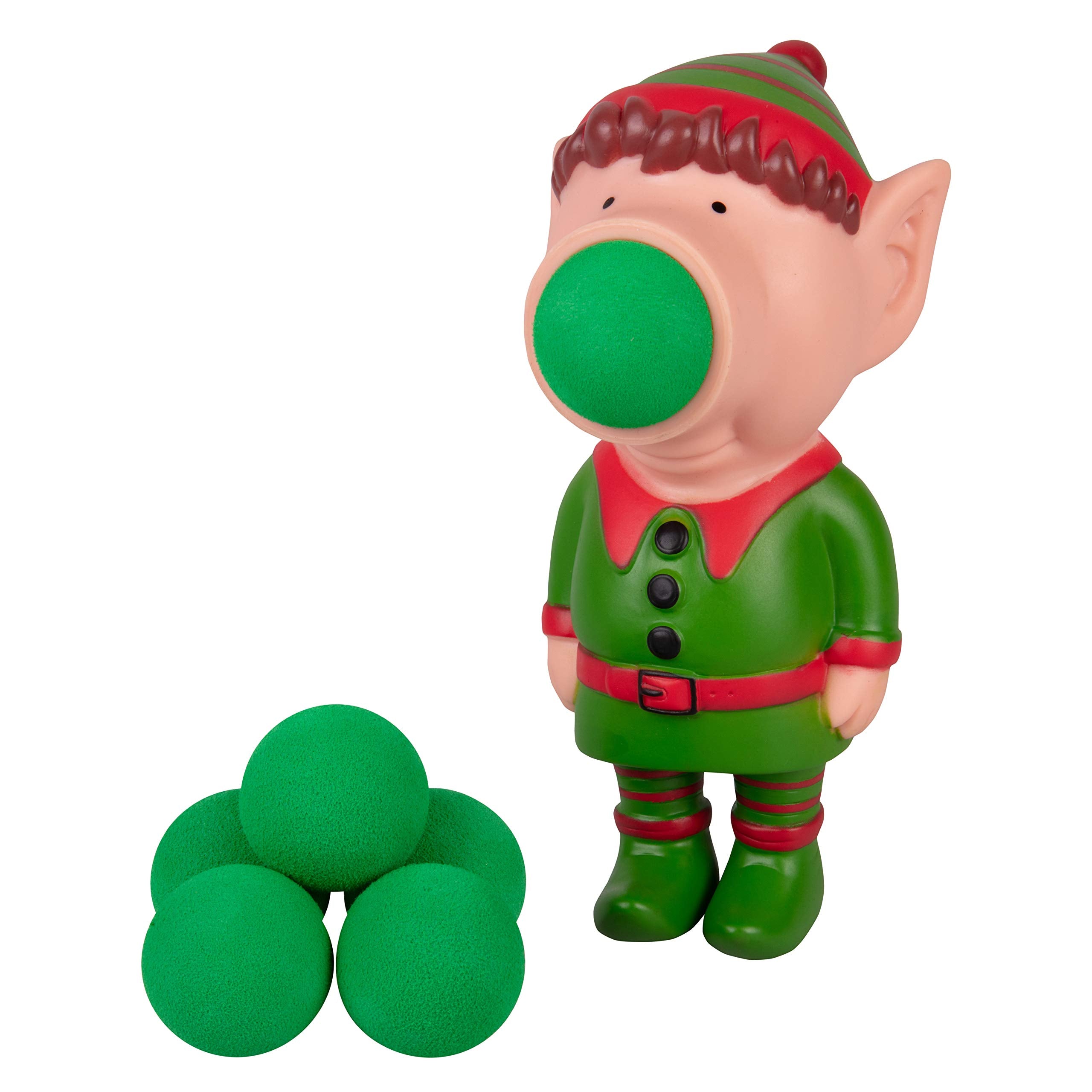 Hog Wild Christmas Elf Ball Popper Toy fires soft foam balls up to 20 feet for indoor play.