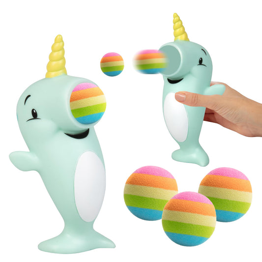 Hog Wild Narwhal Ball Popper belly launch for air-powered fun indoors.