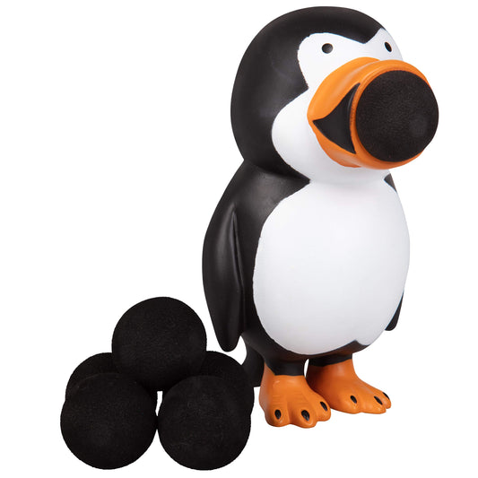 Hog Wild Penguin Ball Popper belly squeeze action for indoor play and 20-foot launches