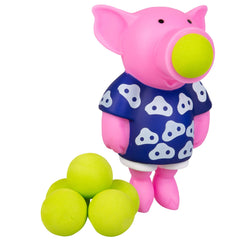 Hog Wild Pig Ball Popper Toy in action, launches foam balls up to 20 feet for outdoor play.