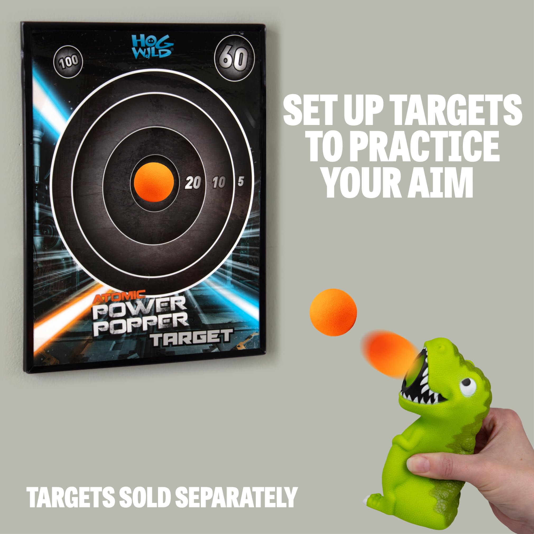 Hog Wild T-Rex Ball Popper features safe, squeezable foam design.