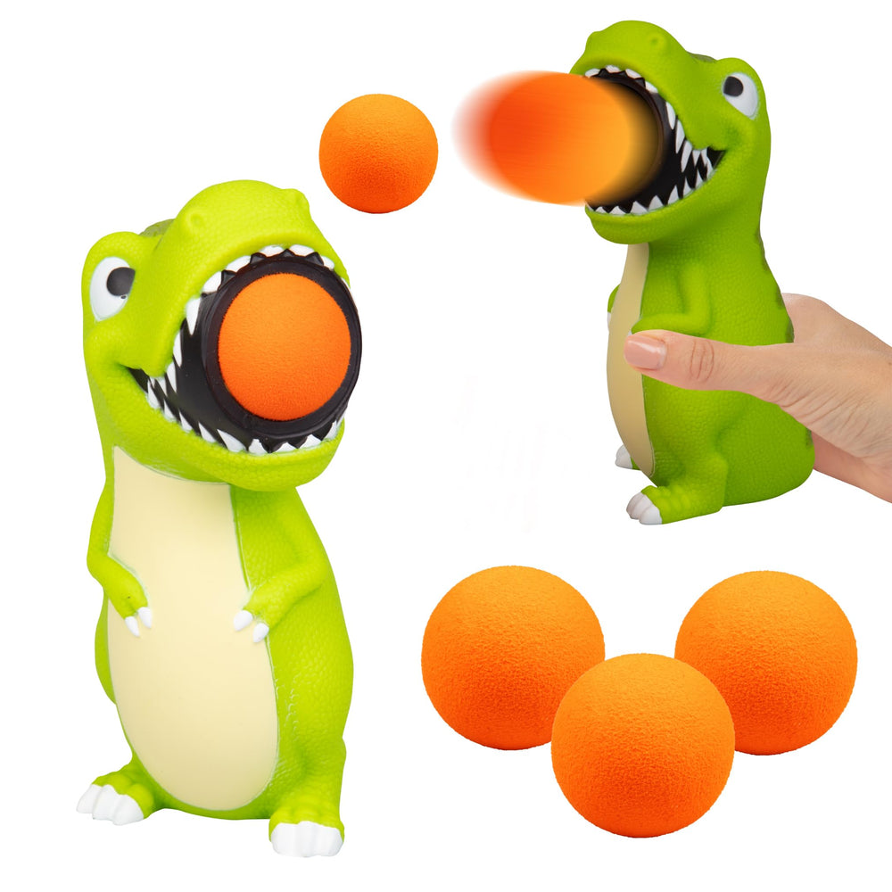 Hog Wild T-Rex Ball Popper Toy with foam balls for safe indoor fun.