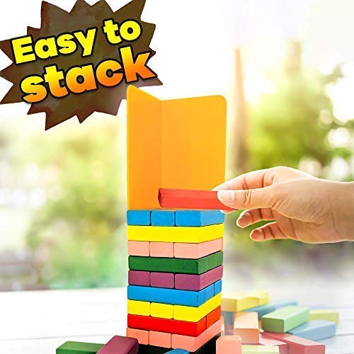 Hogar stacking tray beside Tipsy Tower, proving compatibility and organized block loading.