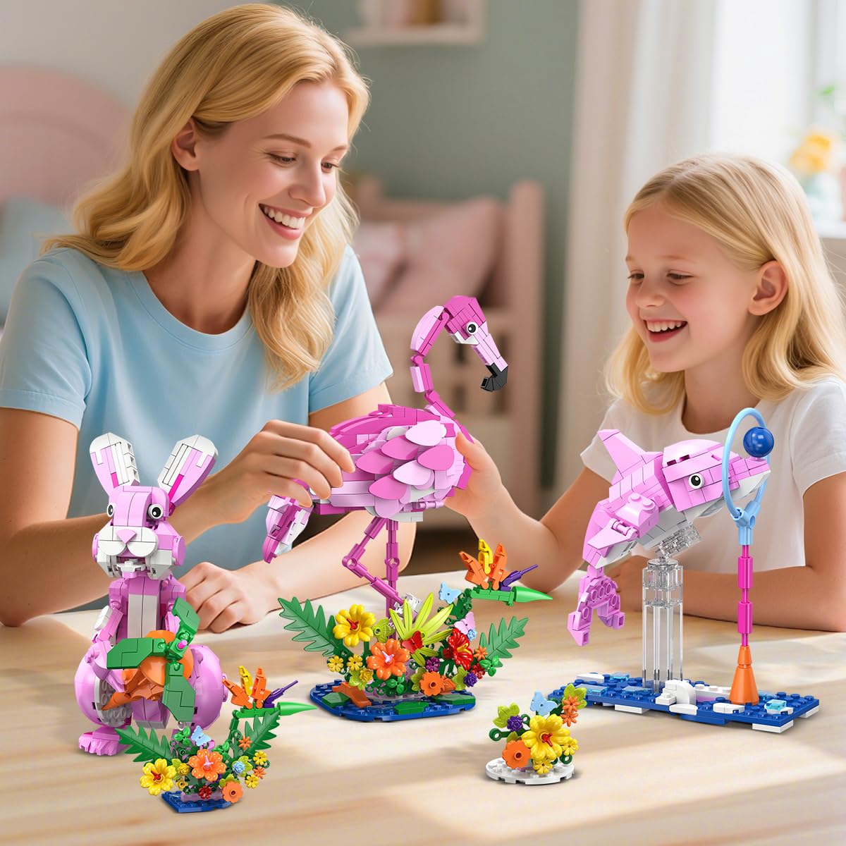HOGOKIDS 3 in 1 pink flamingo building set ball and ring accessory promotes cooperative play