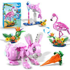 HOGOKIDS 3 in 1 pink flamingo building set flamingo figure for imaginative play and display