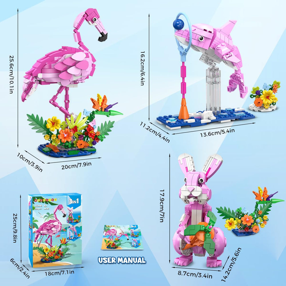 HOGOKIDS 3 in 1 pink flamingo building set suitable for ages 6 and up