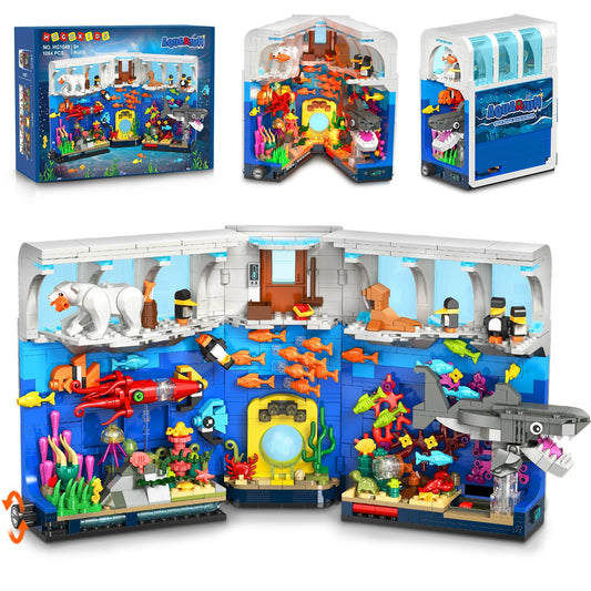 HOGOKIDS Aquarium Book Nook closed front view with ambient lighting for a stylish bookend.