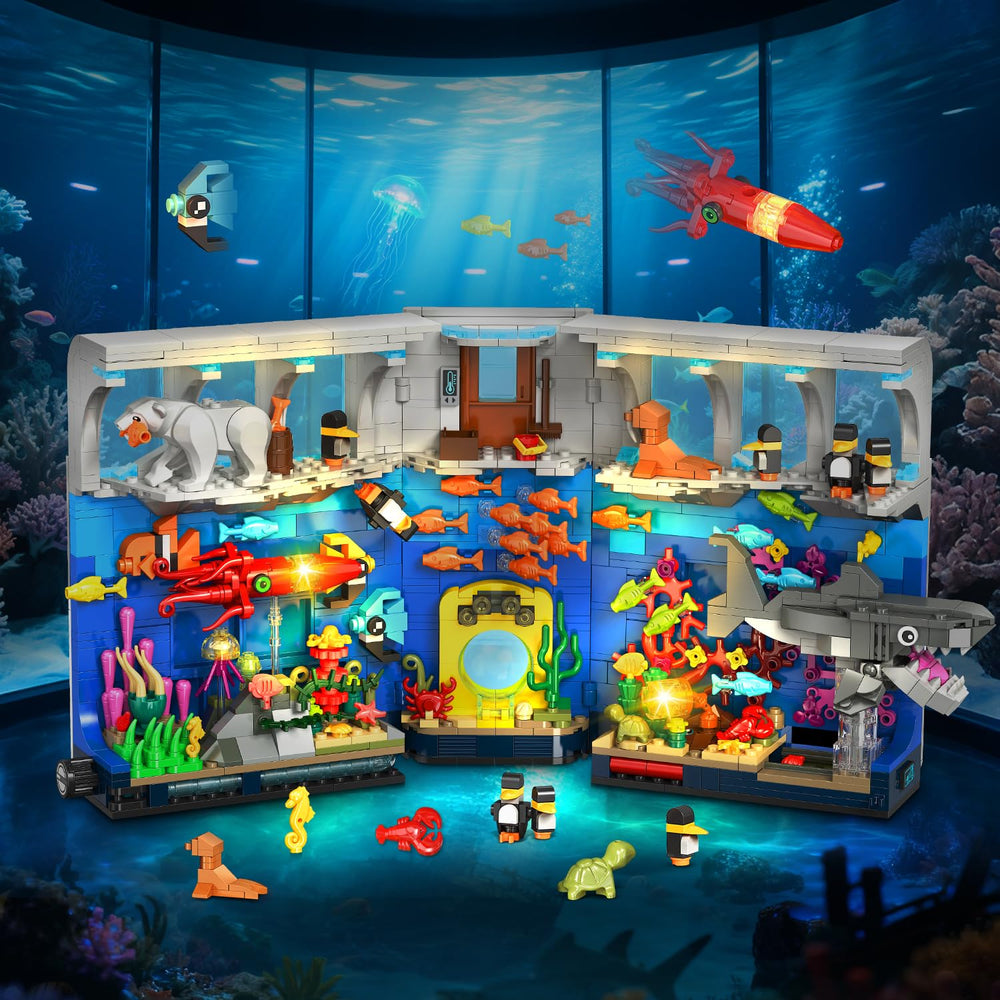HOGOKIDS Aquarium Book Nook movable mechanisms let the shark glide while you watch.