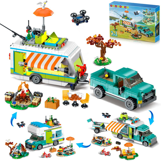 HOGOKIDS City Camper Van building set with LED light for cozy nighttime play.
