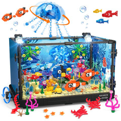 HOGOKIDS fish tank building set with LED light shows vibrant underwater scenery for imaginative play